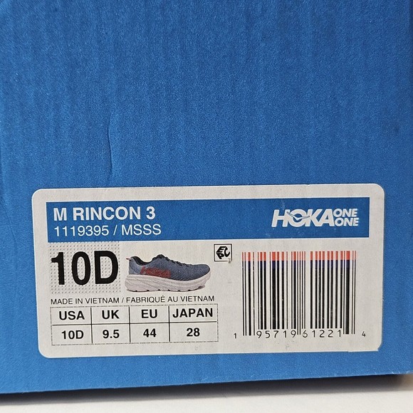 HOKA One One Rincon 3 Trail Shoe Mens 10 D, Blue Orange White Sneaker Walking - Picture 12 of 14